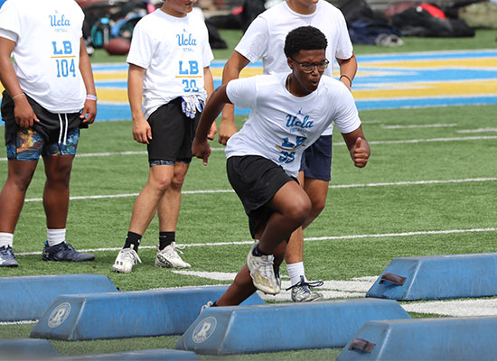 Kingston Freeman participating in drills at the UCLA Prospect Camp, summer 2024